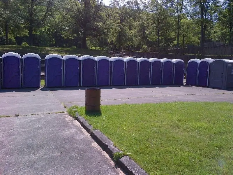 Row of mobile porta potties