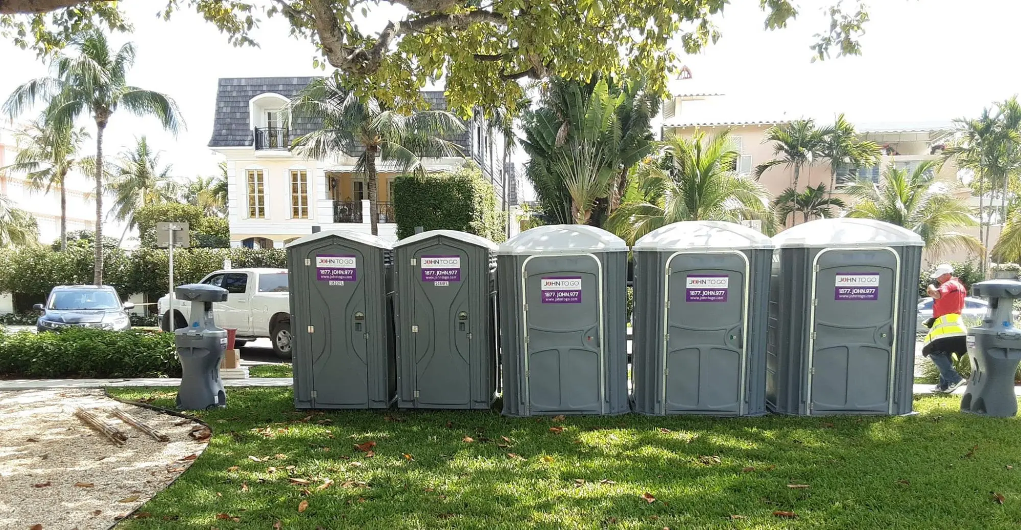row of porta potties for event