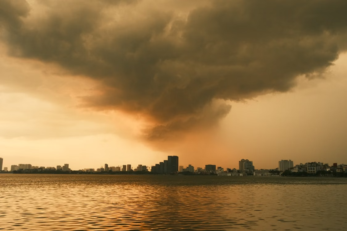 stormy skies above a cityscape