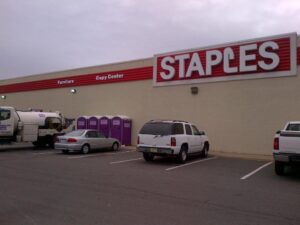 Portable toilet rental outside staples