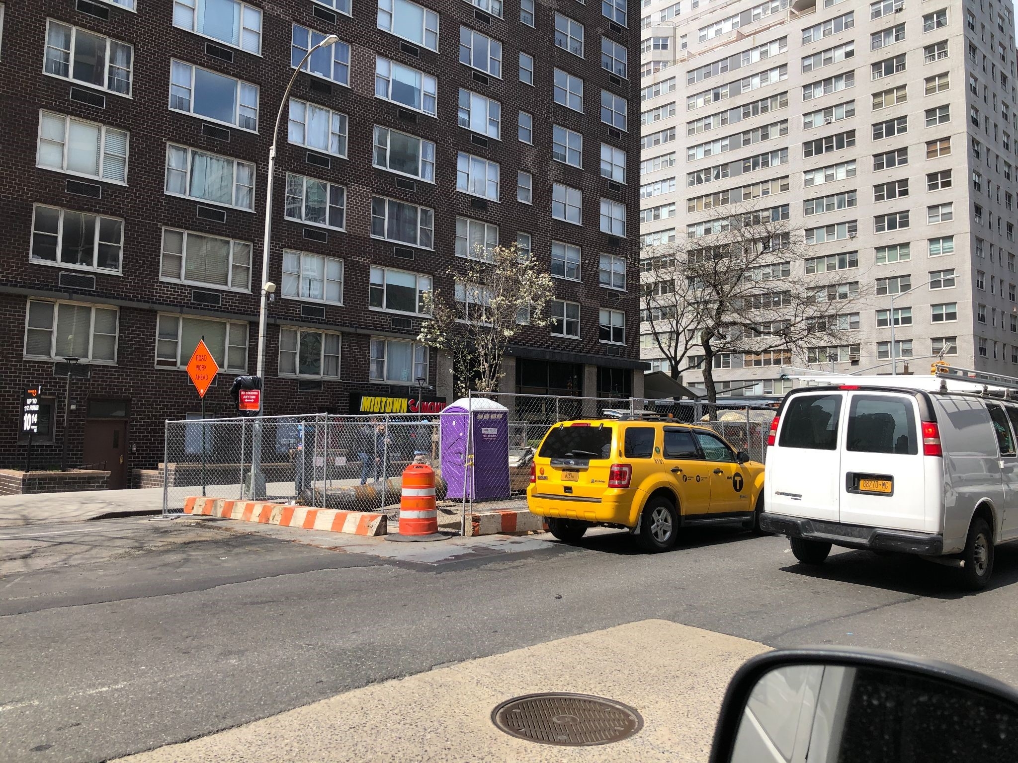 Portable restroom at construction site