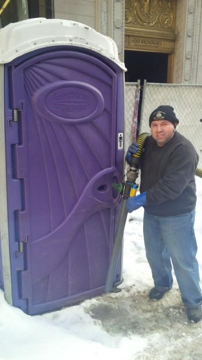 John to Go porta potty unit being serviced