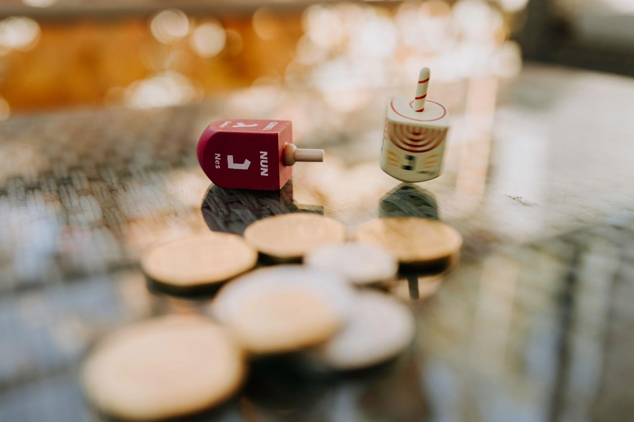 dreidel spinning at chanukah party