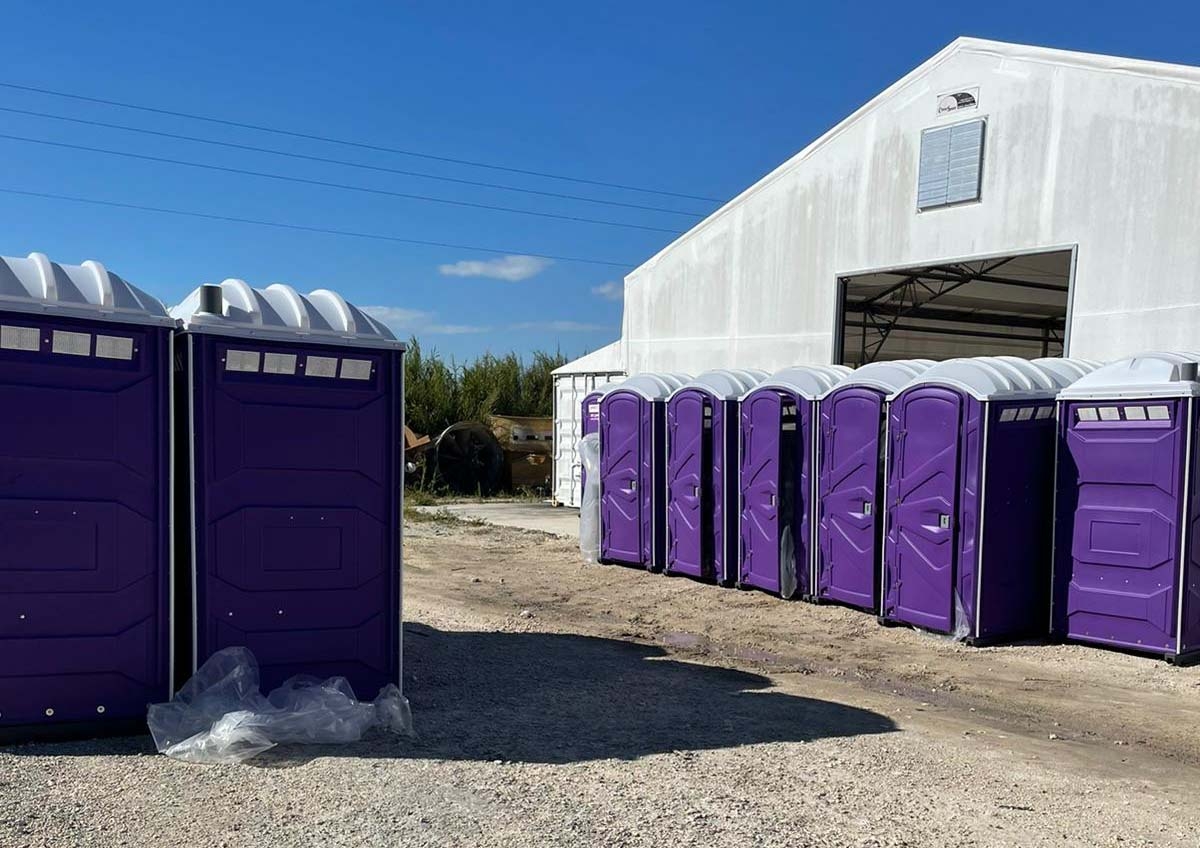 Lineup of porta potty rental units