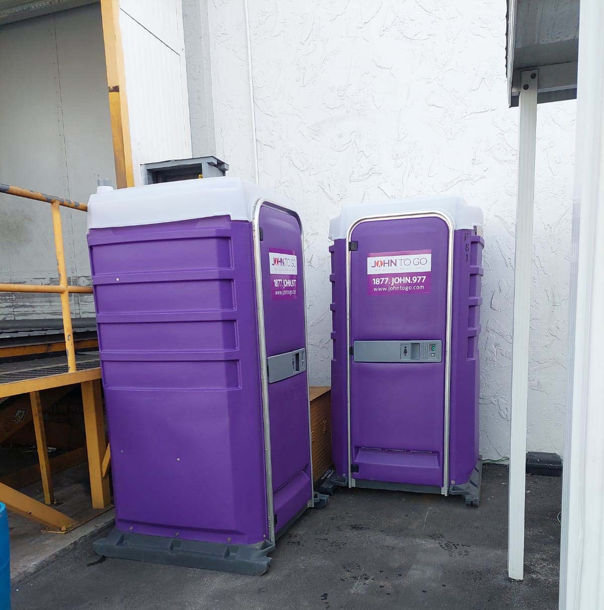 purple bathroom rentals outside