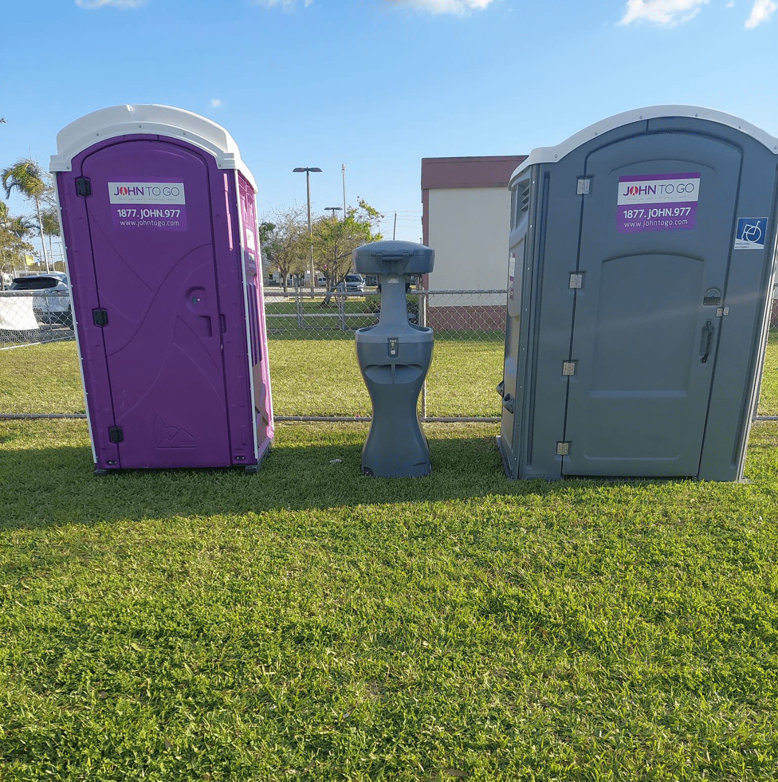 porta john units, handwashing sink, and ADA handicapped porta potty