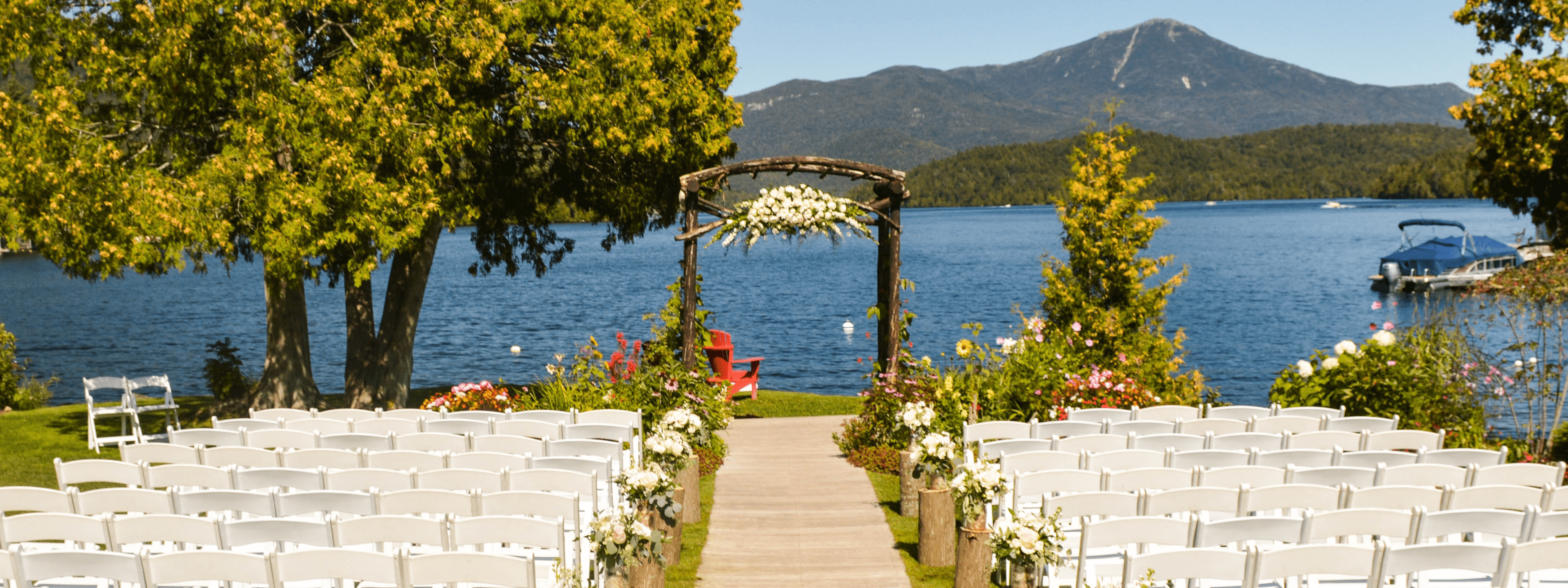 chairs set up for waterfront wedding