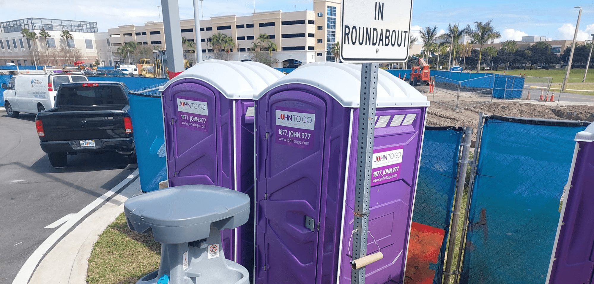 mobile bathrooms and washing sink near street