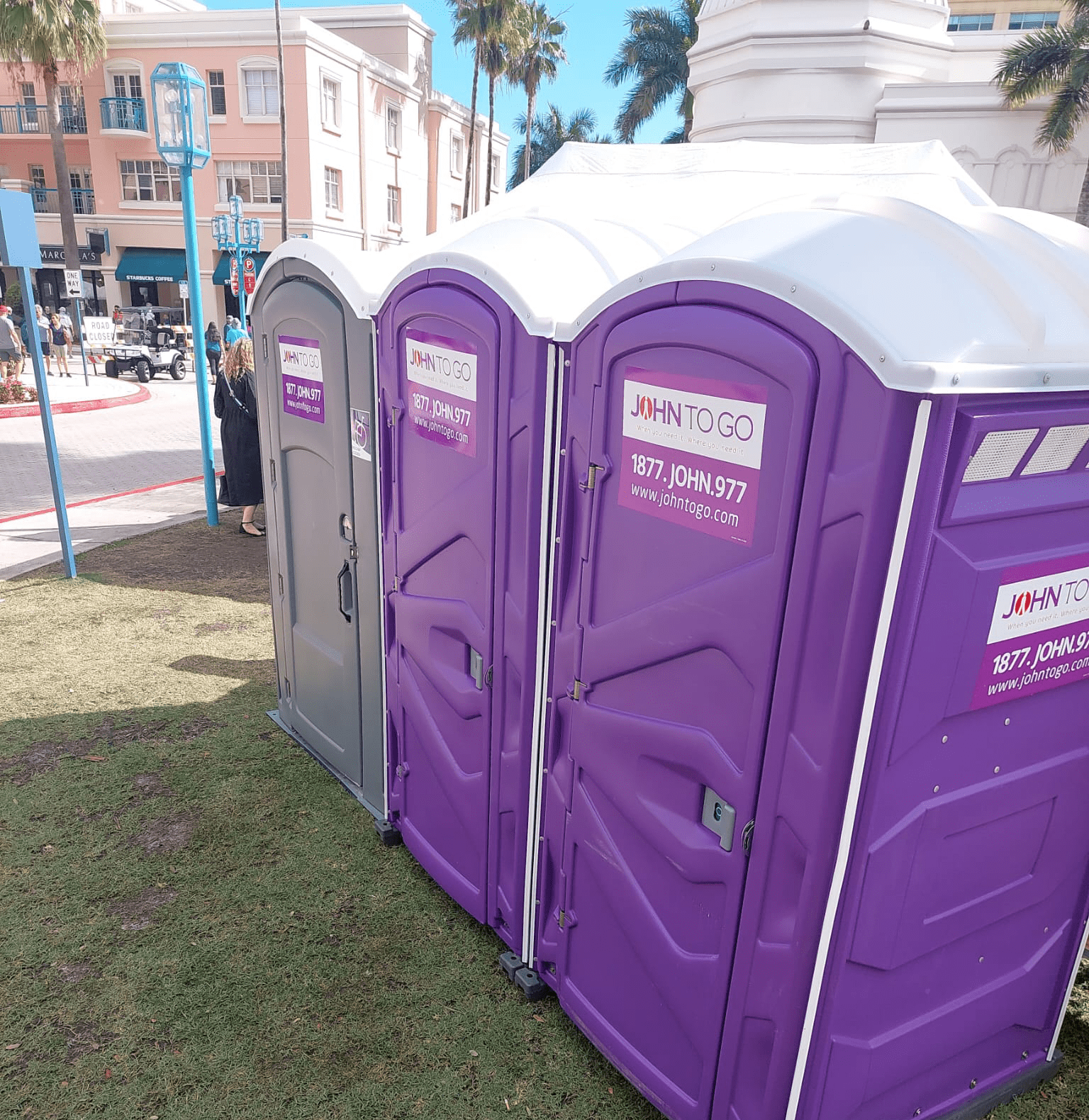 purple porta potties at Florida event