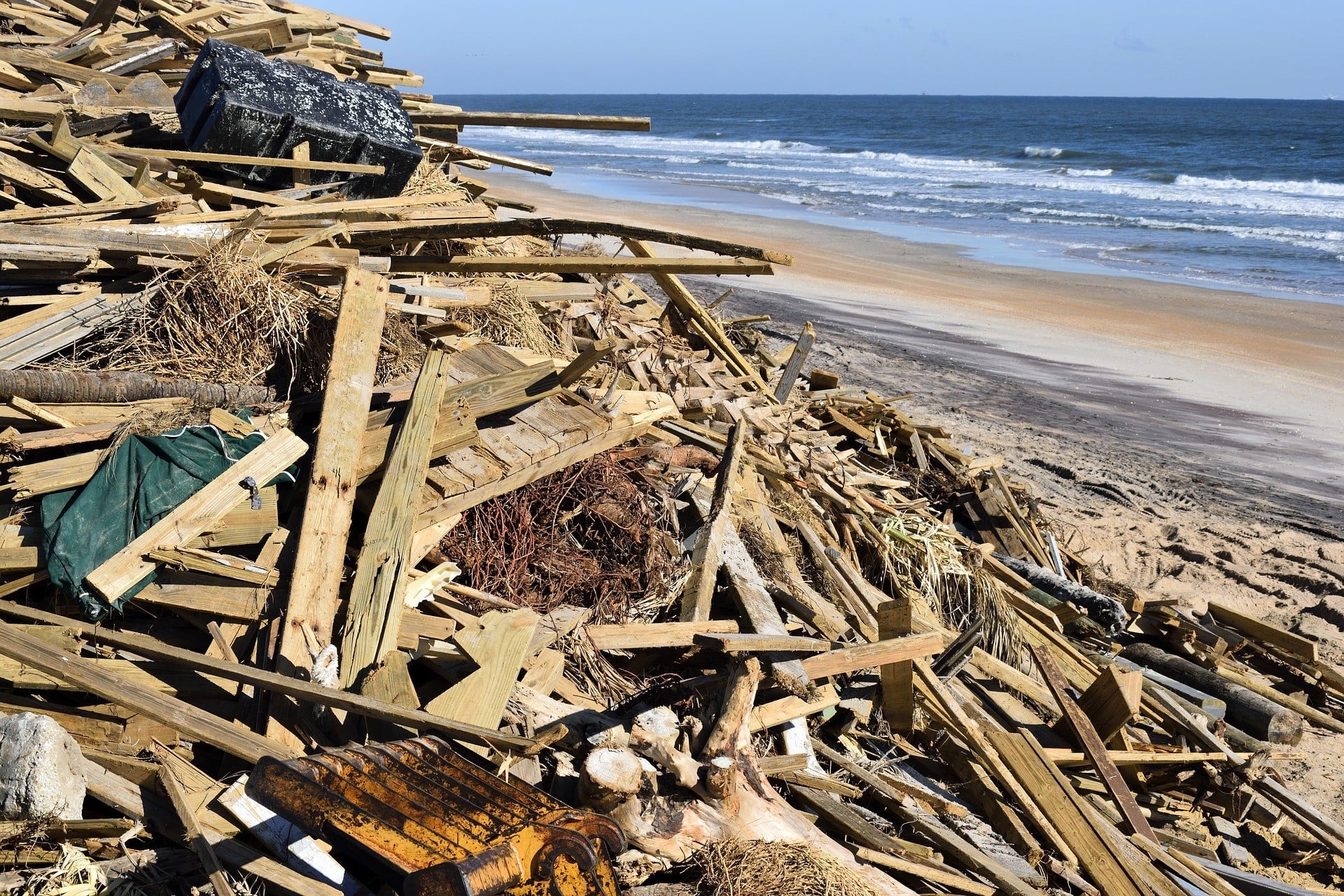 debris from hurricane on beach