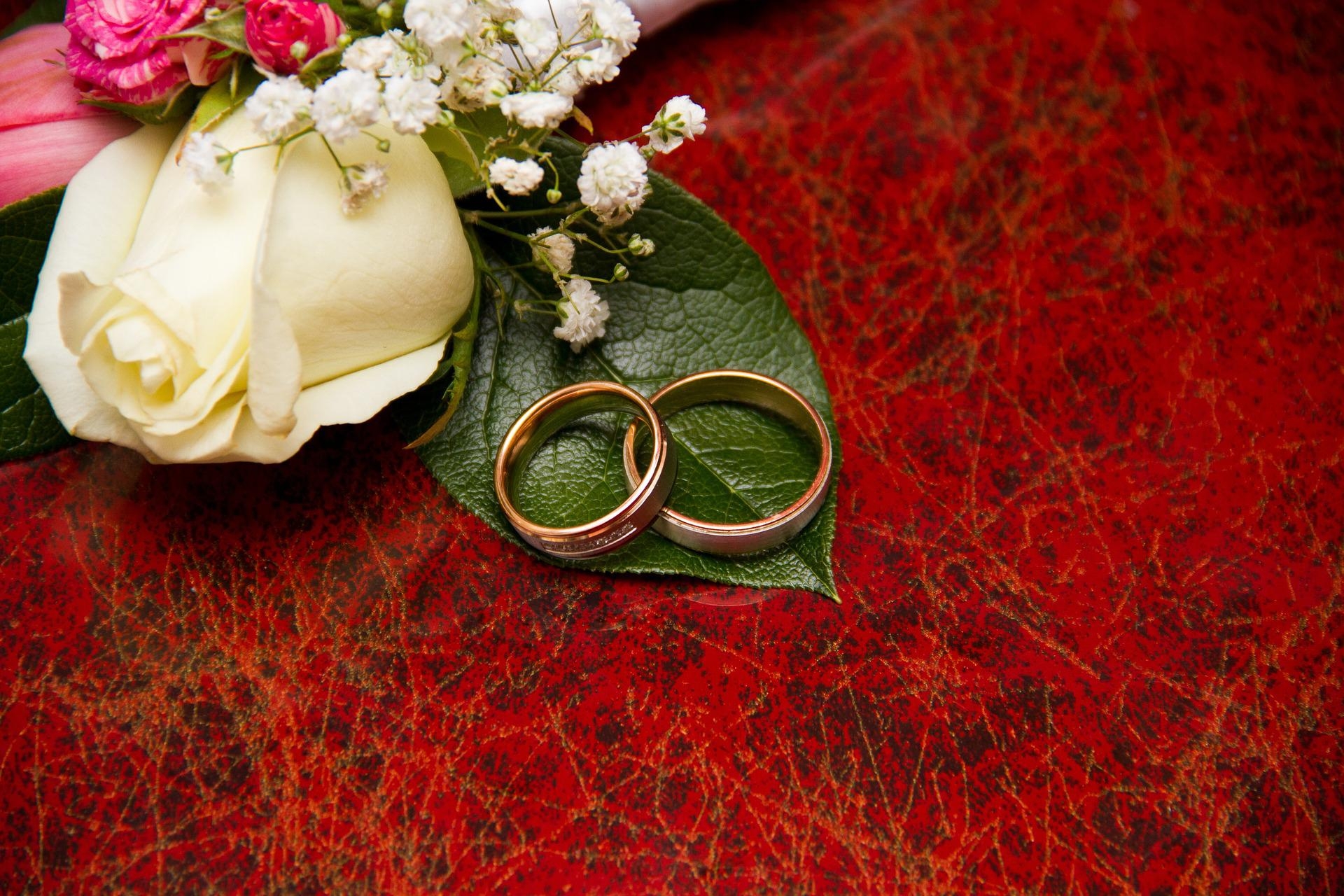 flowers and rings decor for celebrating an engagement