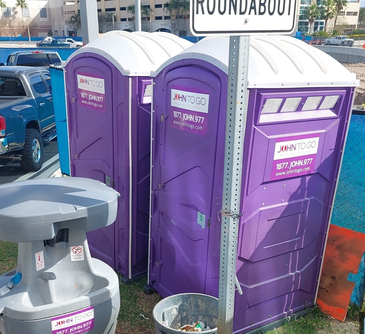 Portable hand washing station at construction site