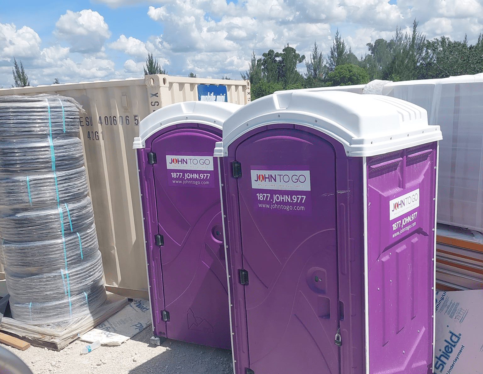 porta potties positioned at construction site