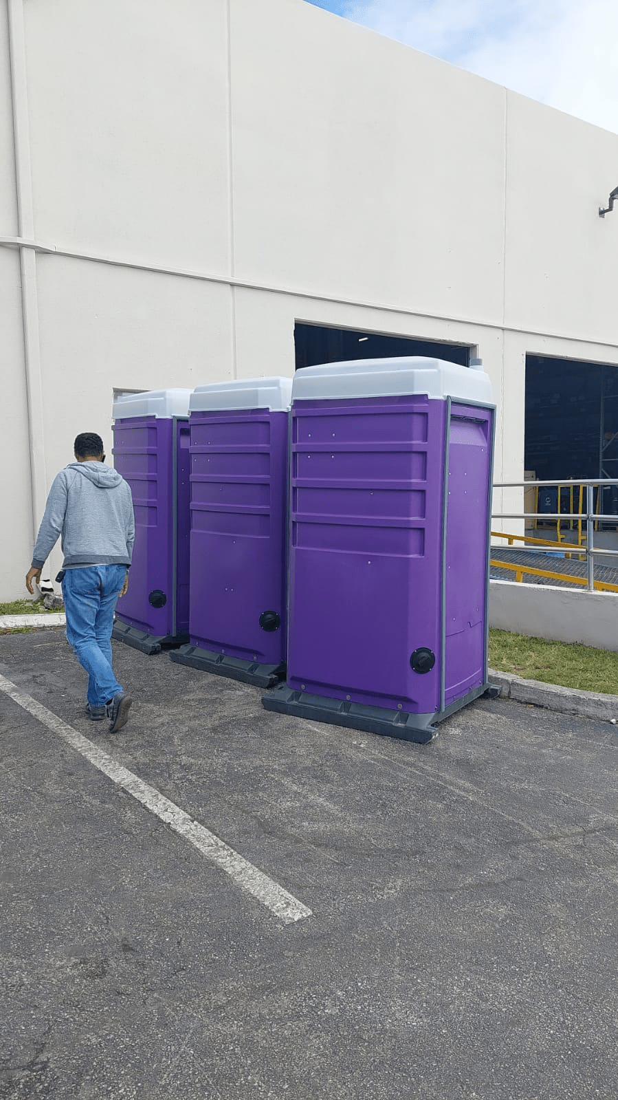 Portable flushing toilets at an outdoor event