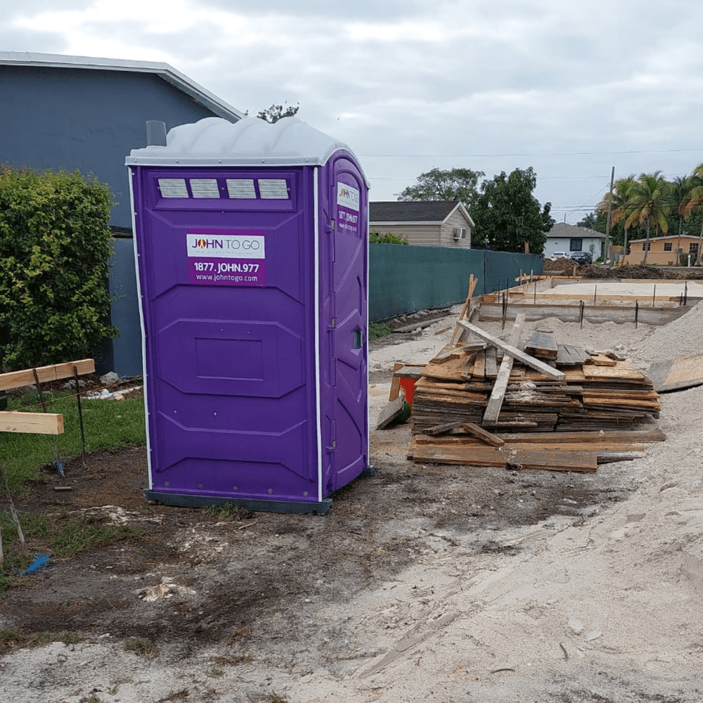 Portable toilet located near a construction site