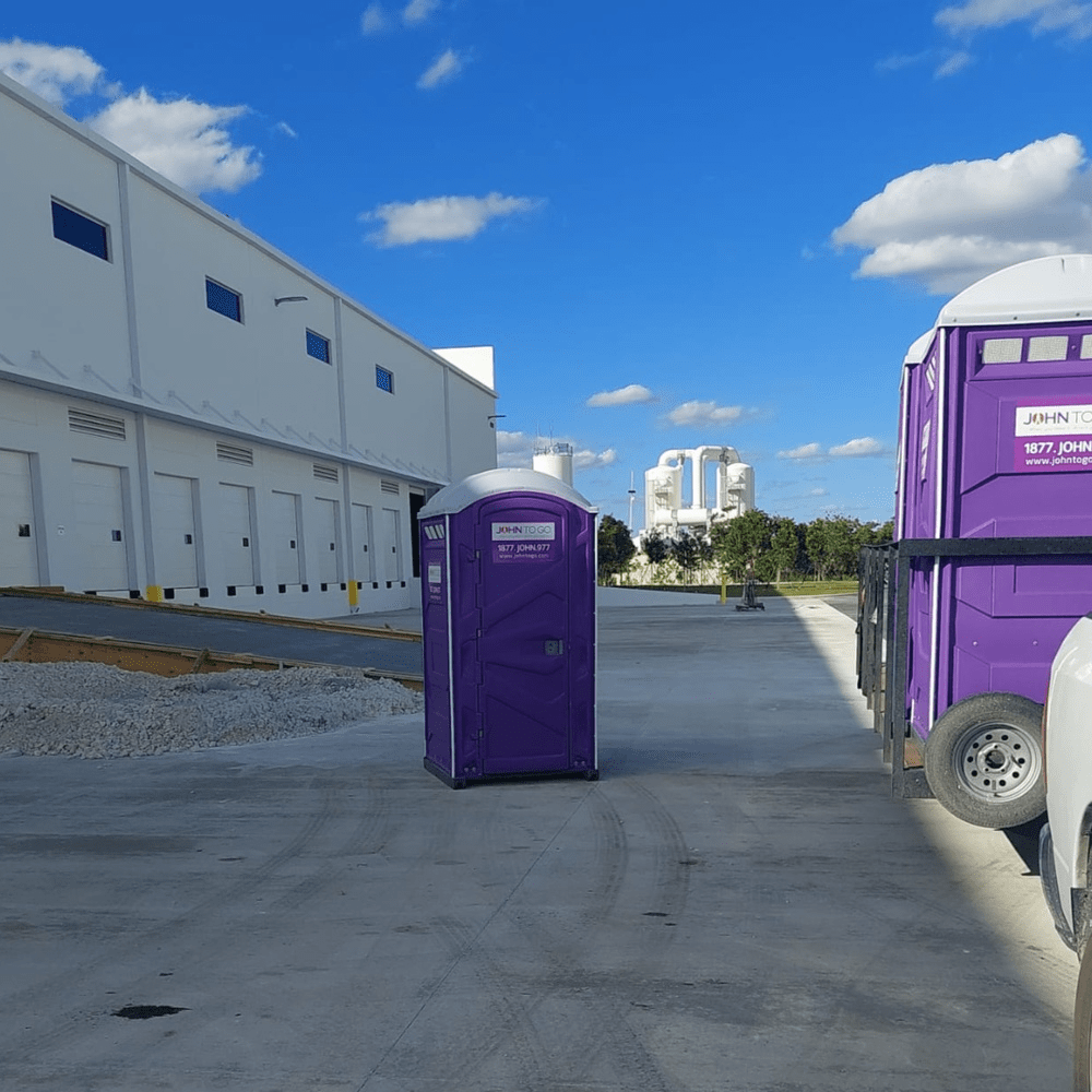 Portable toilets located at a construction site