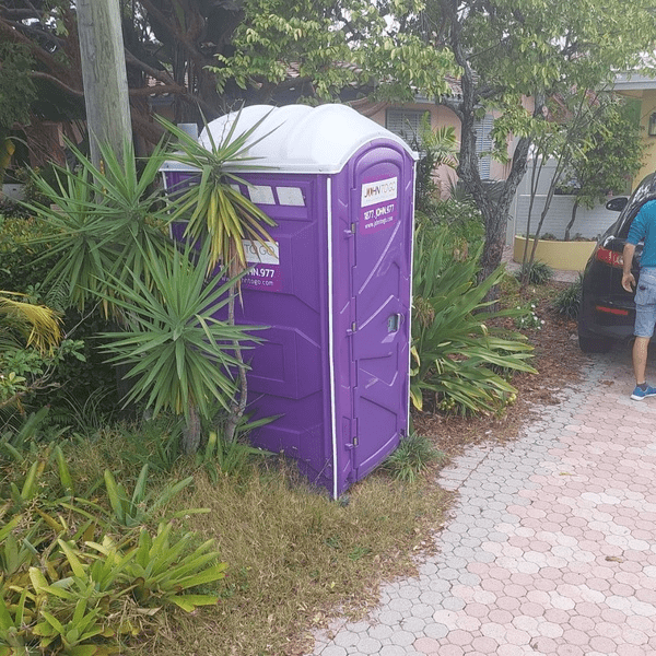 Portable toilets located at an outdoor event