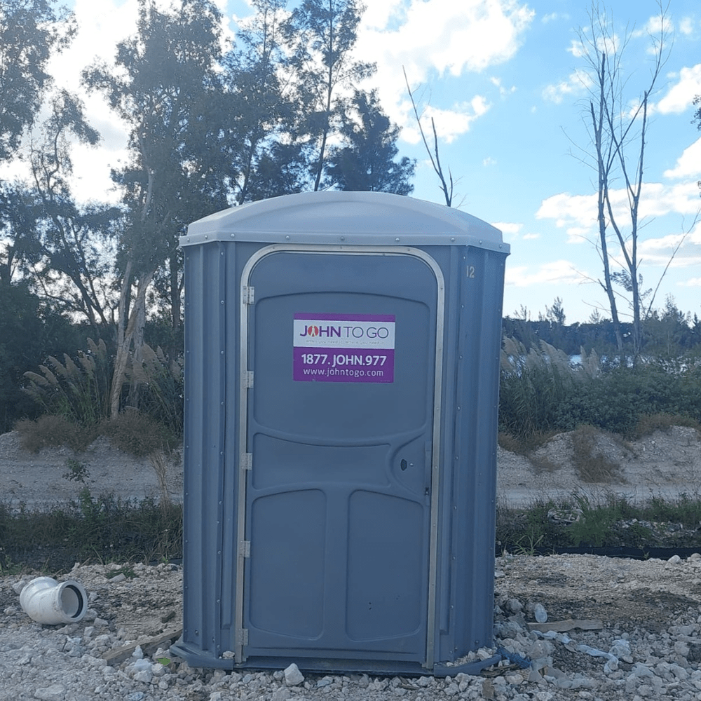 portable toilet located at a construction site