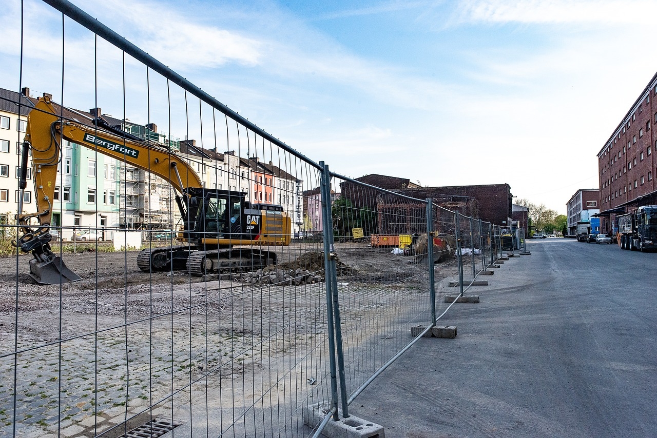 Construction security fencing around a building site